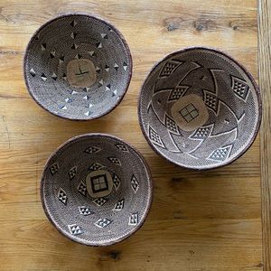 Set of 3 Zulu Handmade Grass Hanging Baskets